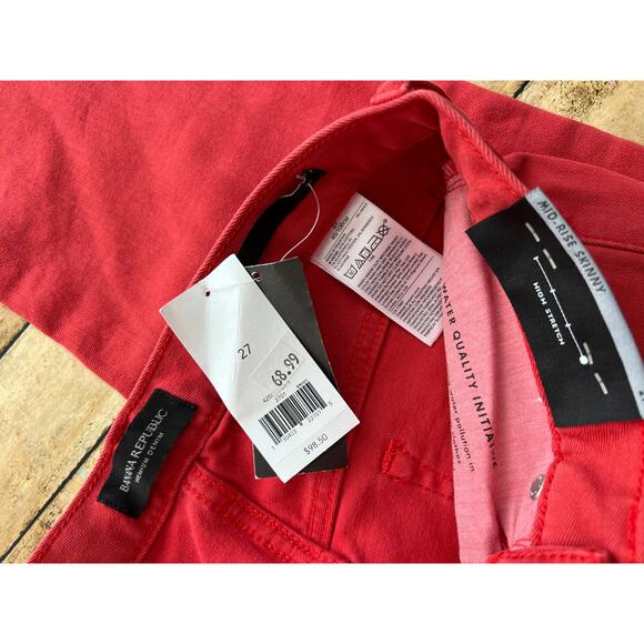 Banana Republic Mid Rise Skinny Vamp Red Jeans Raw Hem Ankle Denim Size 27 - Picture 7 of 11